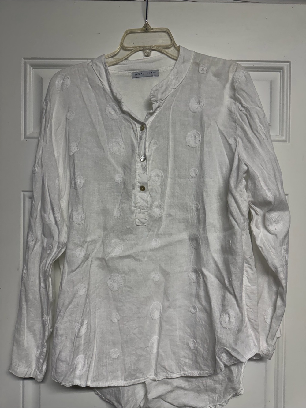 Tempo Paris White Long-Sleeve Button Placket Linen Shirt